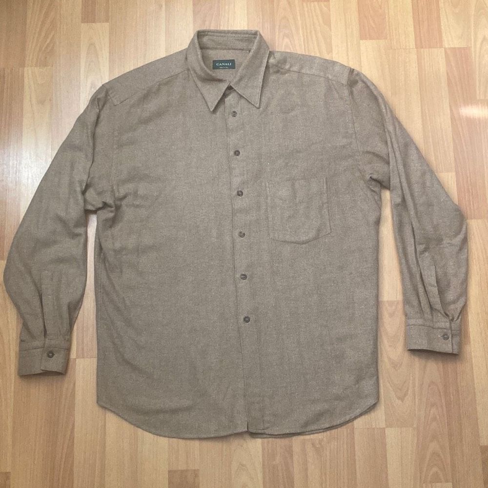 Canali Brown Shirt Long Sleeve Button Down Casual Men 17-1/2 44 Made in Italy